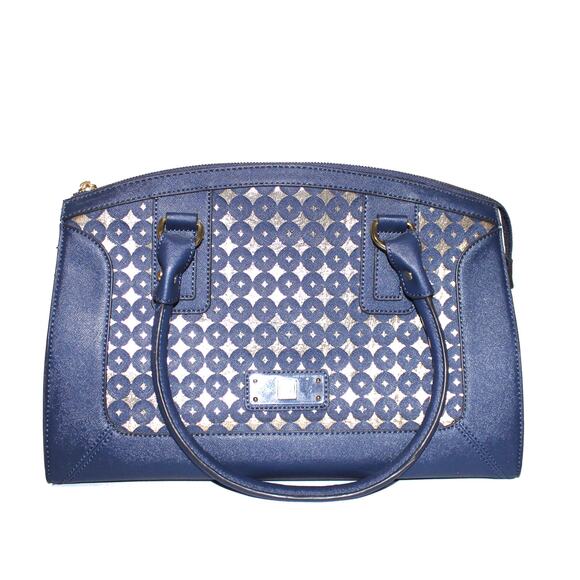 Anne Klein Gold and Navy Large Shoulder Handbag - Picture 1 of 10